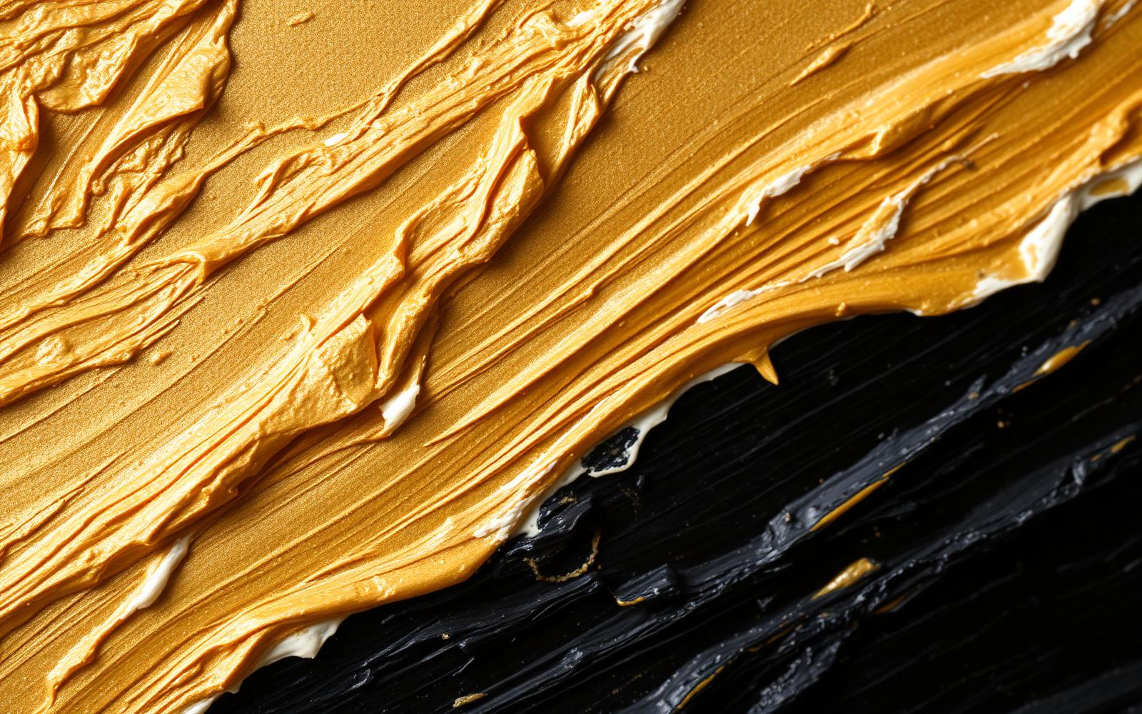 Close-up of layered oil paint and gold leaf